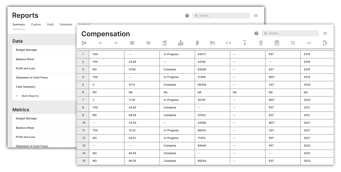 A typical spreadsheet & report
